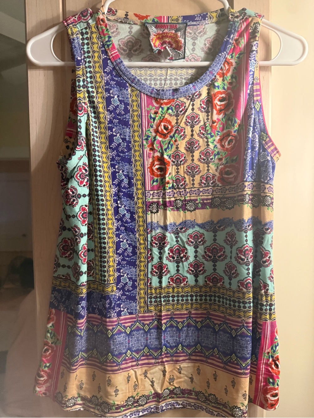Johnny Was Blue Mint Pink Multi-Pattern Sleeveless Tank Top